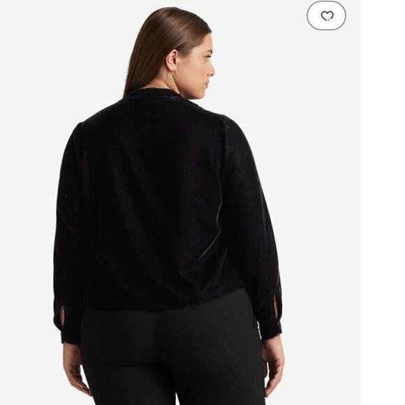 LAUREN RALPH LAUREN NWT Black Velvet Pleated Surplice Blouse Size 16 - Picture 2 of 15